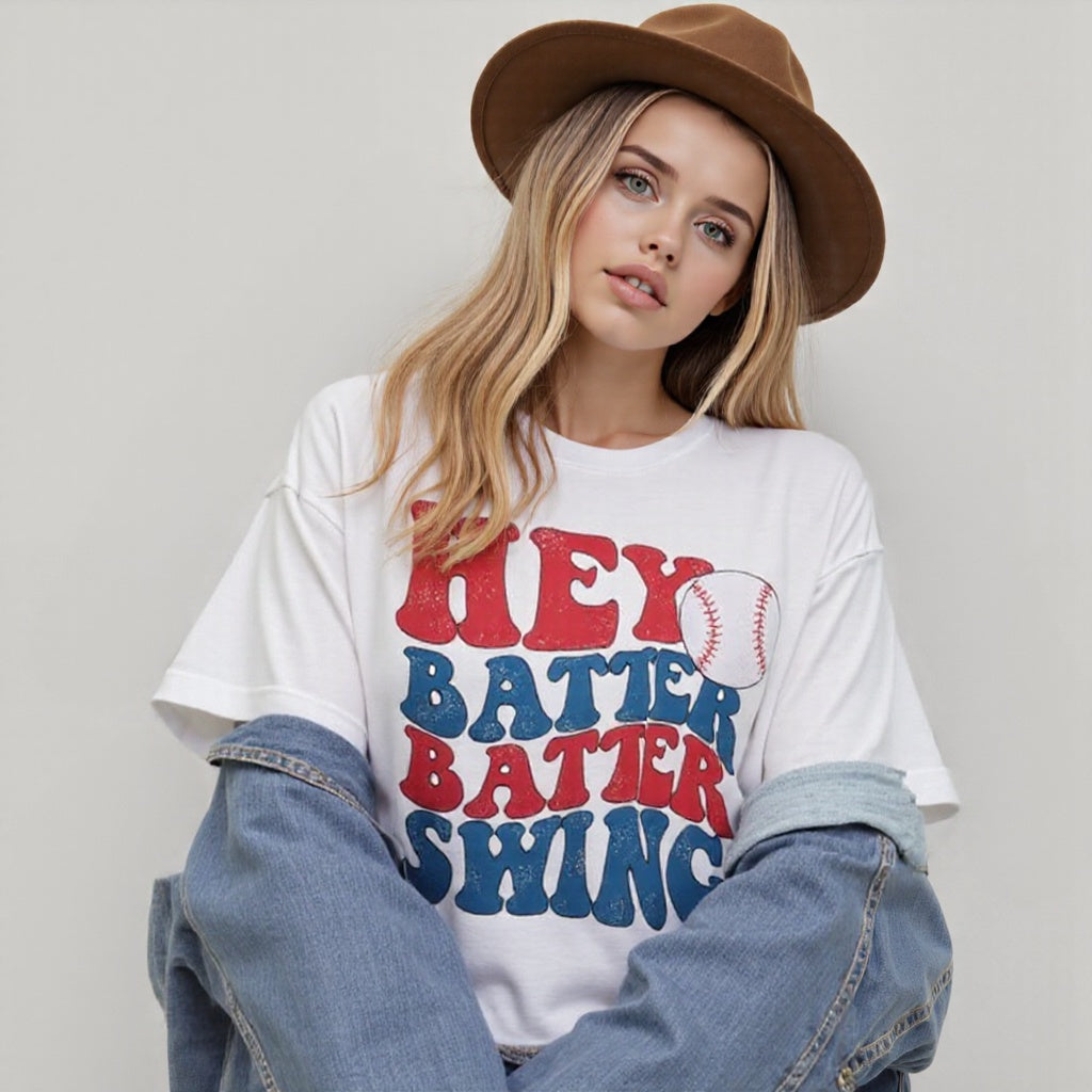 Baseball Mom Shirt Womens Baseball Shirts Oversized Hey Batter Batter Swing Graphic Ballpark Gift Short Sleeve Tops Casual Outfits Jeans Elegant White Baggy School Outfits Tees Fashion Loose