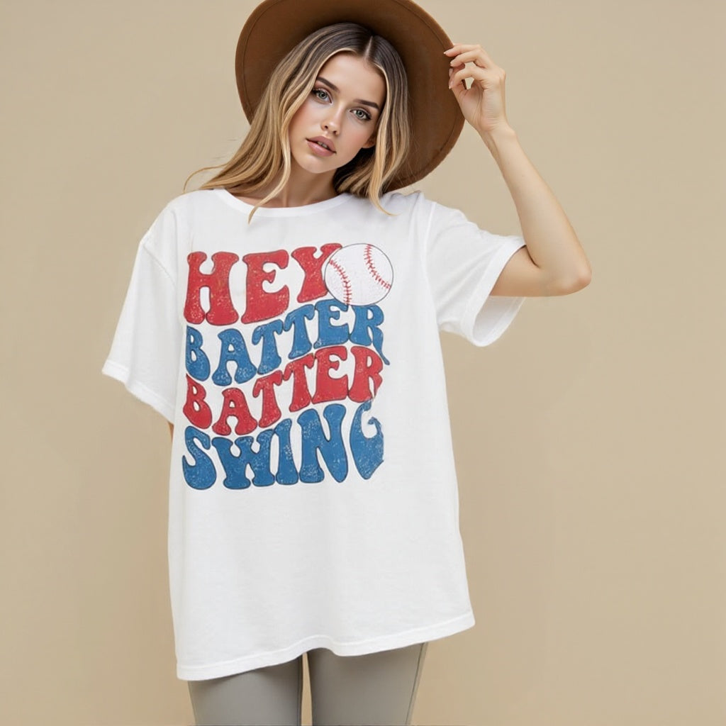 Baseball Mom Shirt Womens Baseball Shirts Oversized Hey Batter Batter Swing Graphic Ballpark Gift Short Sleeve Tops Casual Outfits Jeans Elegant White Baggy School Outfits Tees Fashion Loose