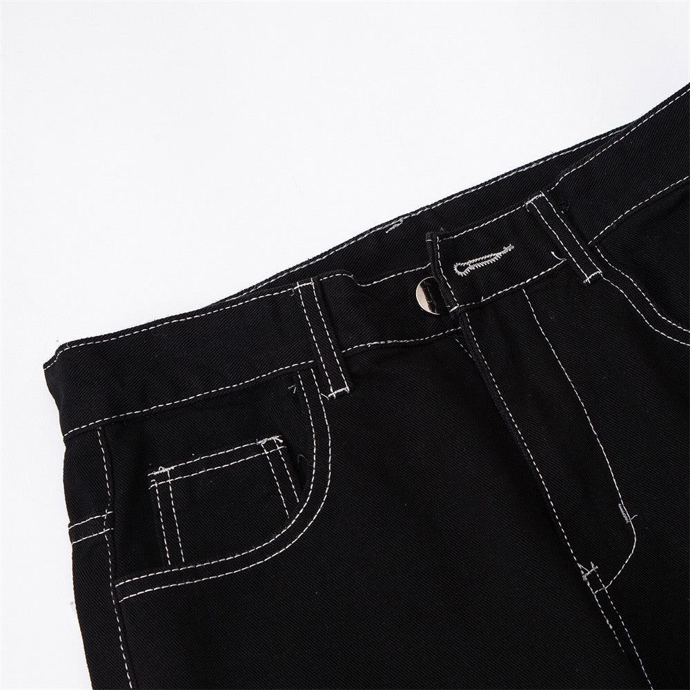 Flame Embroidery Casual Jeans Men